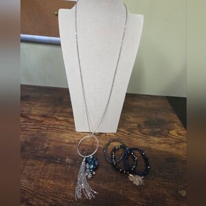 BOGO💖Long Necklace with Faceted Beads + 3 Matching Bracelets